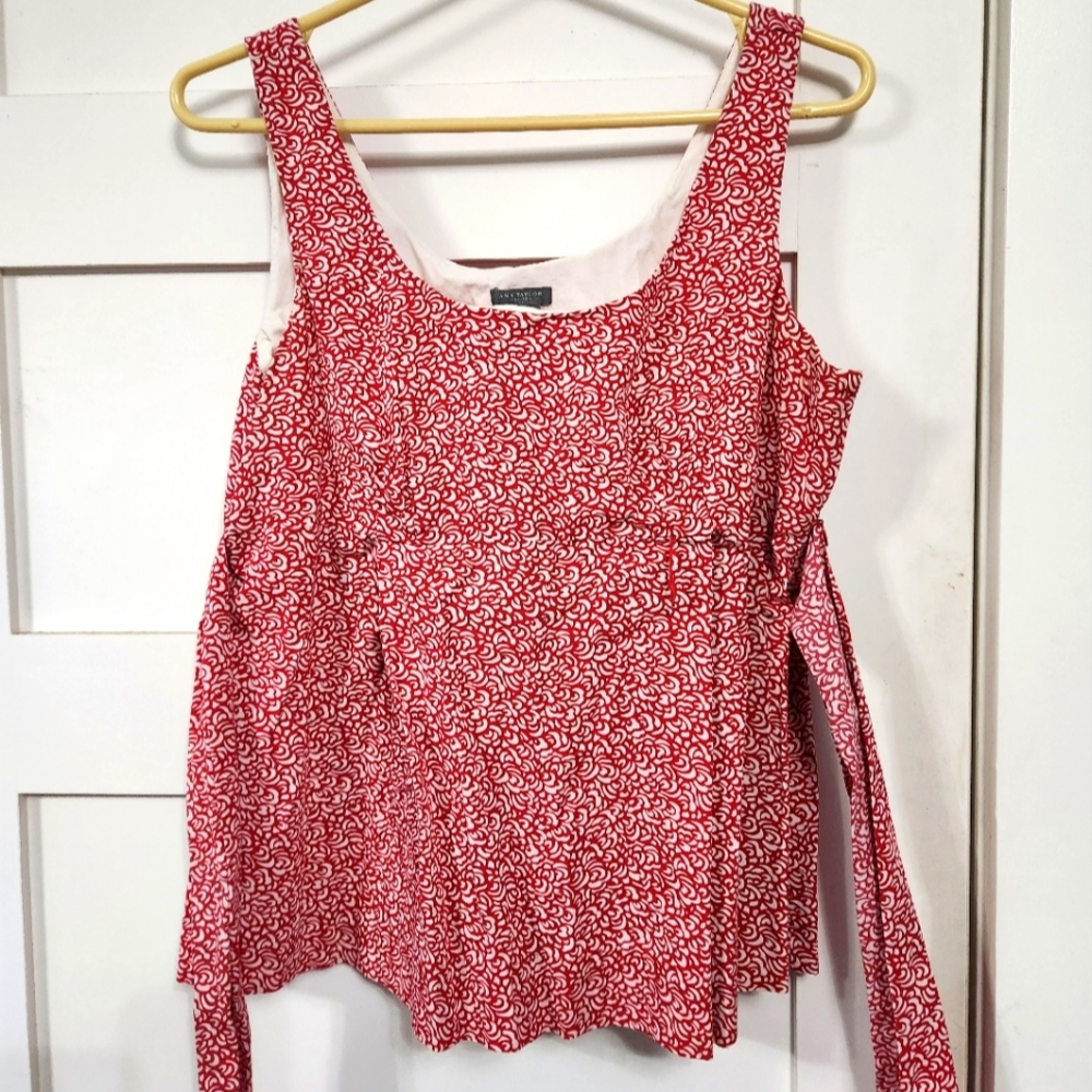 Ann Taylor floral red tie-front tank - size 14p